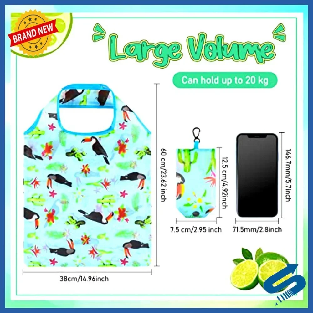 Reusable Nylon Grocery Tote Bags Foldable Washable Large Capacity Floral